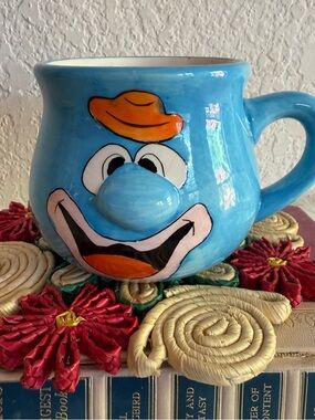 Vintage Funny Clown Face Blue Ceramic Novelty Coffee Mug Cup